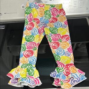 Girls size 3 ruffle flare pants mix match crazy pattern swirls